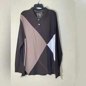 Old Navy Polo Shirt Mens Size XL Argyle Diamond Brown Beige White Y2K